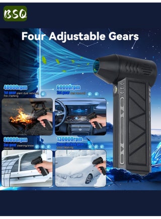 Cordless Compressed Air Dust Collector | Electric Hair Dryer with LED Light | High Power 130,000 RPM | Wireless Handheld Mini Hair Dryer | Outdoor Portable air blower | 4 Adjustable Speeds | Desert Off-Road Vehicle Dust Collector | Suitable for Computers, Keyboards, Home Use, Outdoor BBQs, and Car Dusting (Black) - view 5